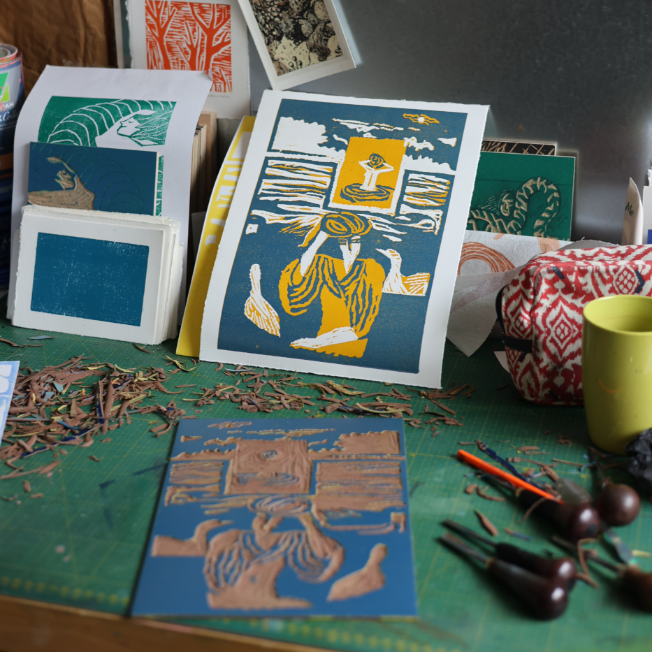 IMG_0405-redim Atelier Julia Chausson Atelier des 4 jeudis arts plastiques linogravure lino perdu